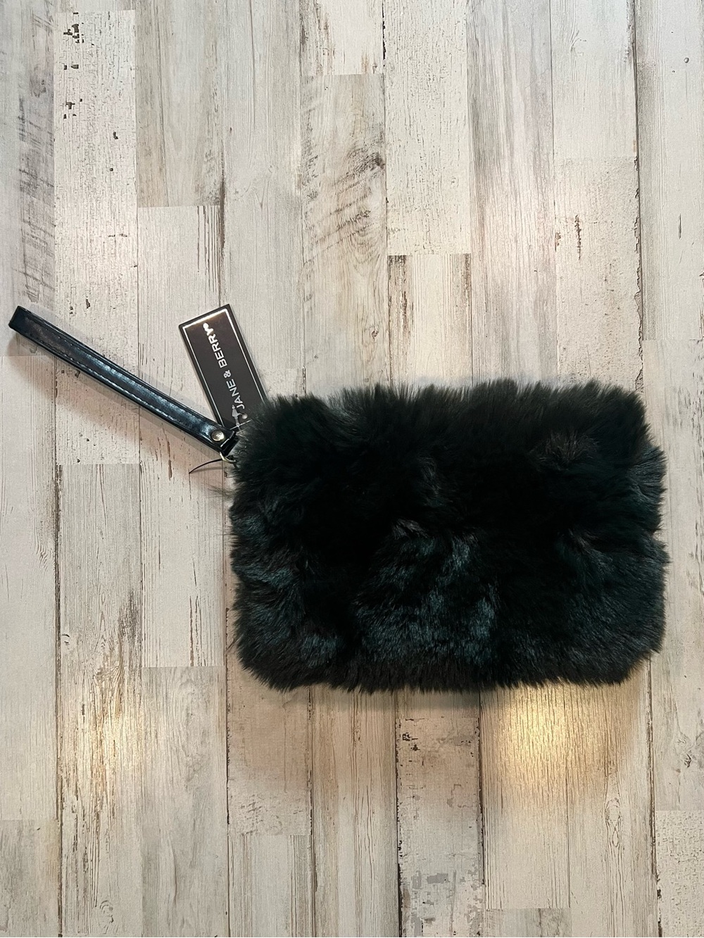 Dark Green Faux Fur Wristlet Clutch